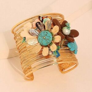 Handmade Beaded Boho Turquoise Butterfly Flower Bracelet